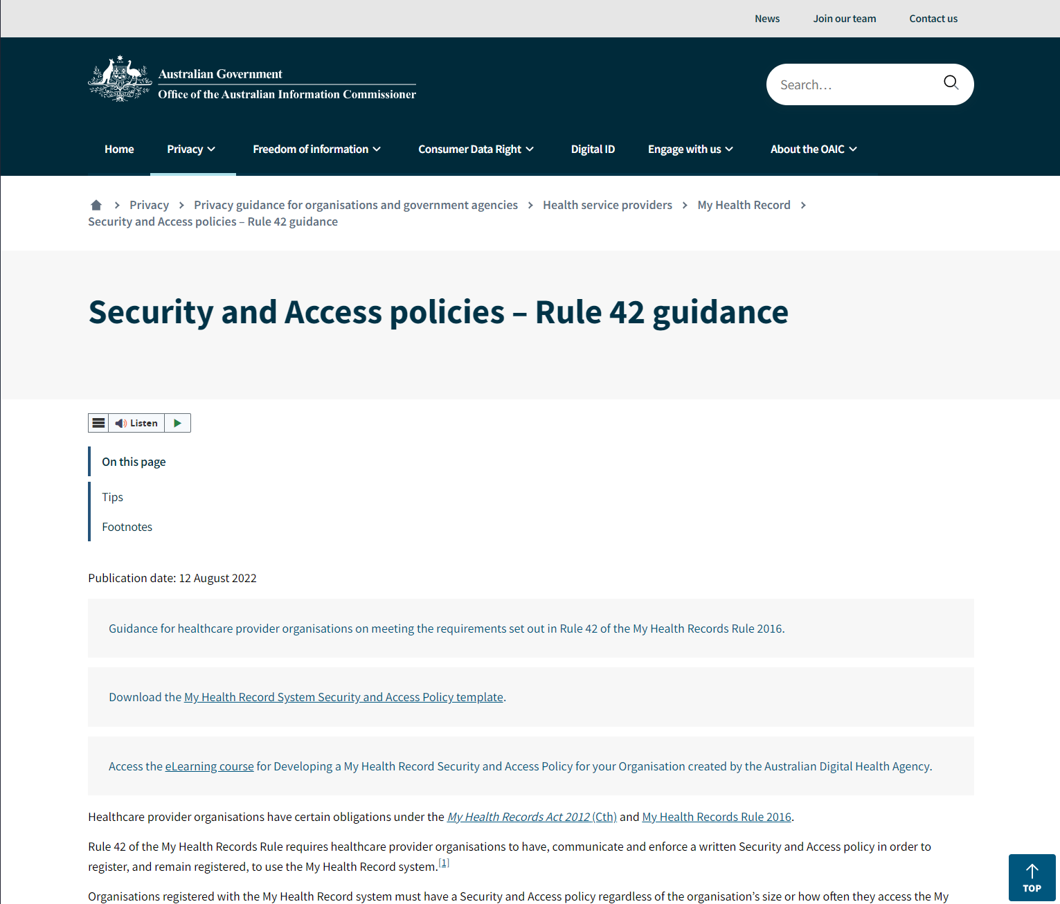 Security and access policies - Rule 42 guidance