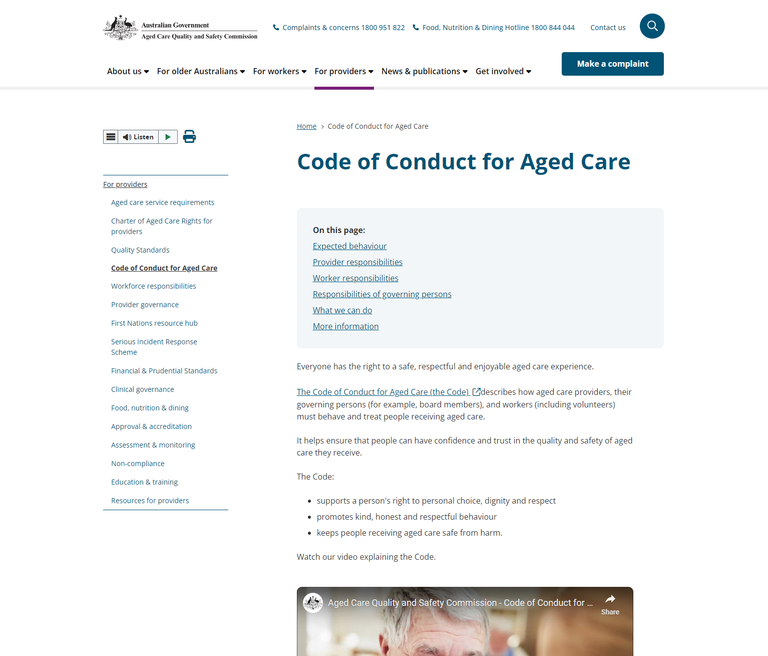 Code of Conduct for Aged Care