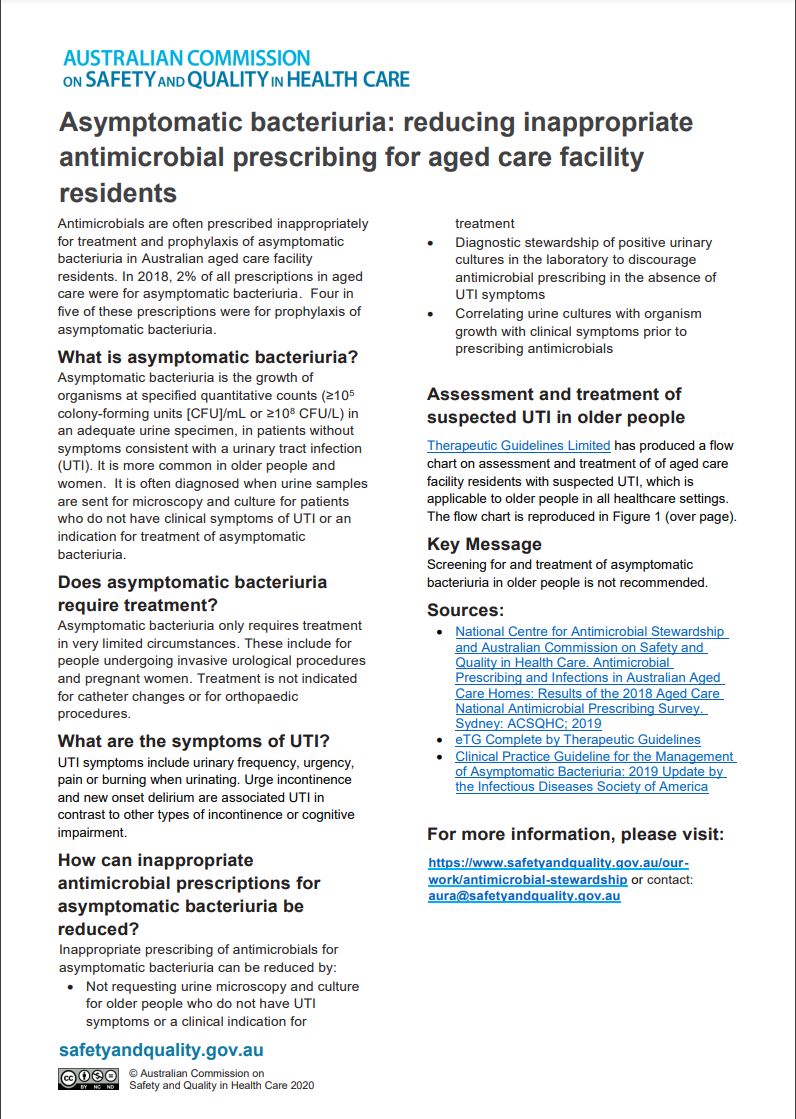 Fact sheet - Asymptomatic bacteriuria