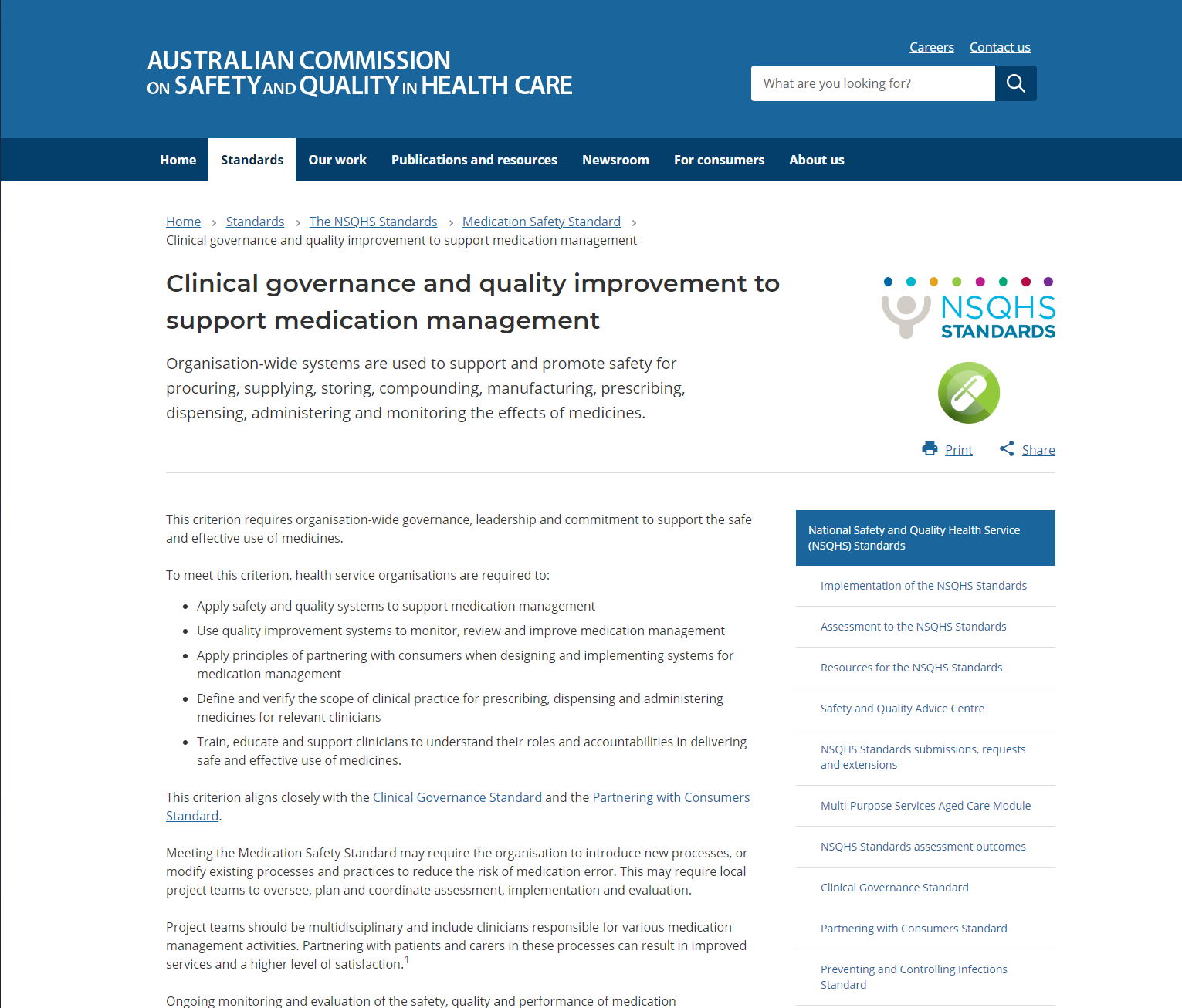 Clinical governance and quality improvement to support medication management