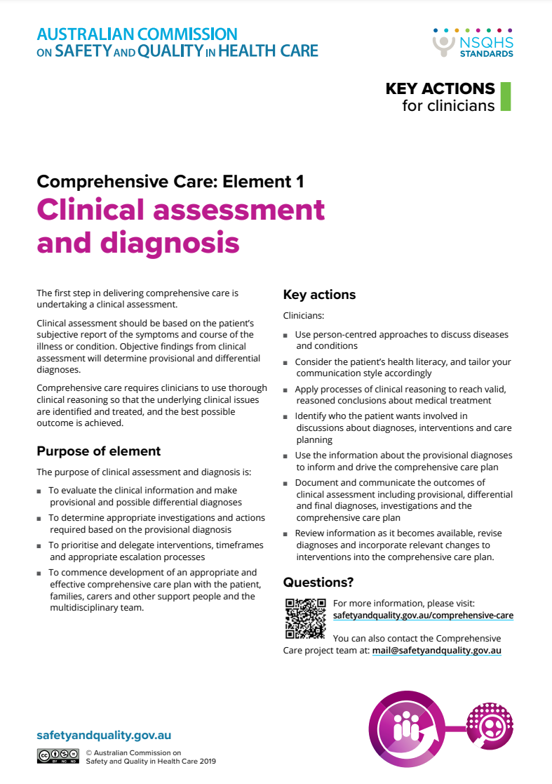 Comprehensive Care - Clinical assessment and diagnosis - Key actions for clinicians