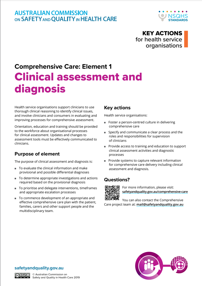 Comprehensive Care - Clinical assessment and diagnosis - Key actions for health service organisations