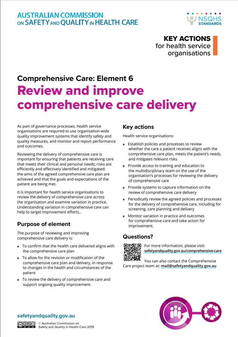 Comprehensive Care - Review and improve comprehensive care delivery - Key actions for health service organisations
