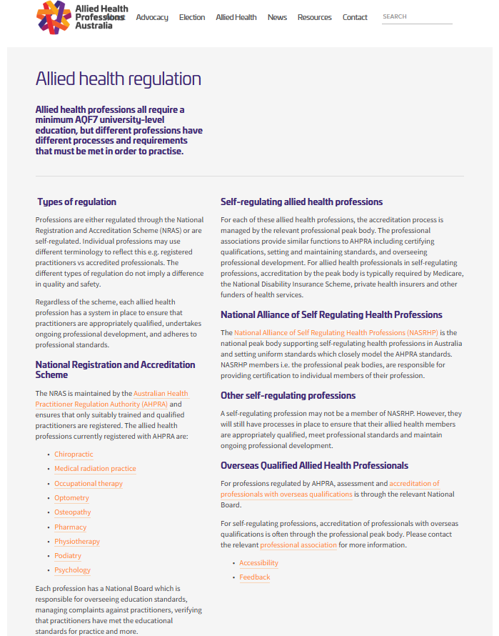 Allied health regulation