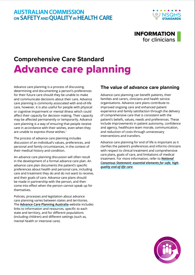 Advance care planning - Information for clinicians 