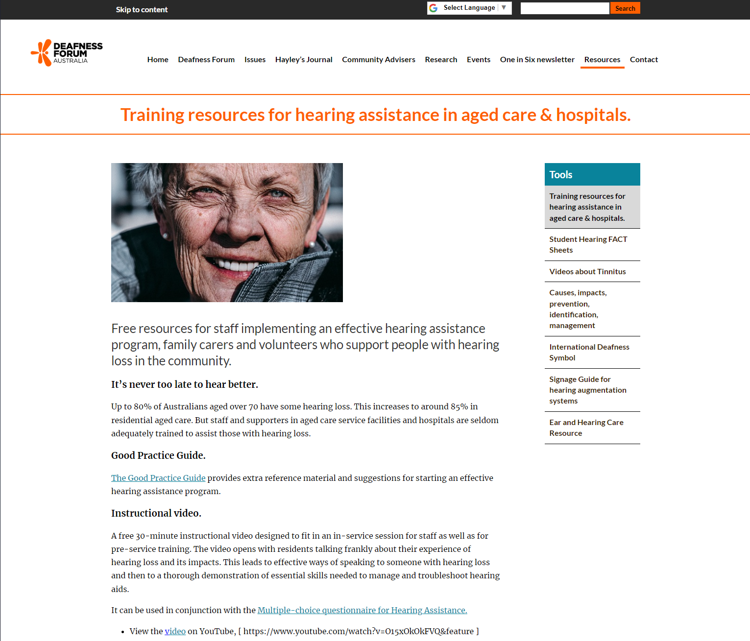 Training resources for hearing assistance in aged care & hospitals