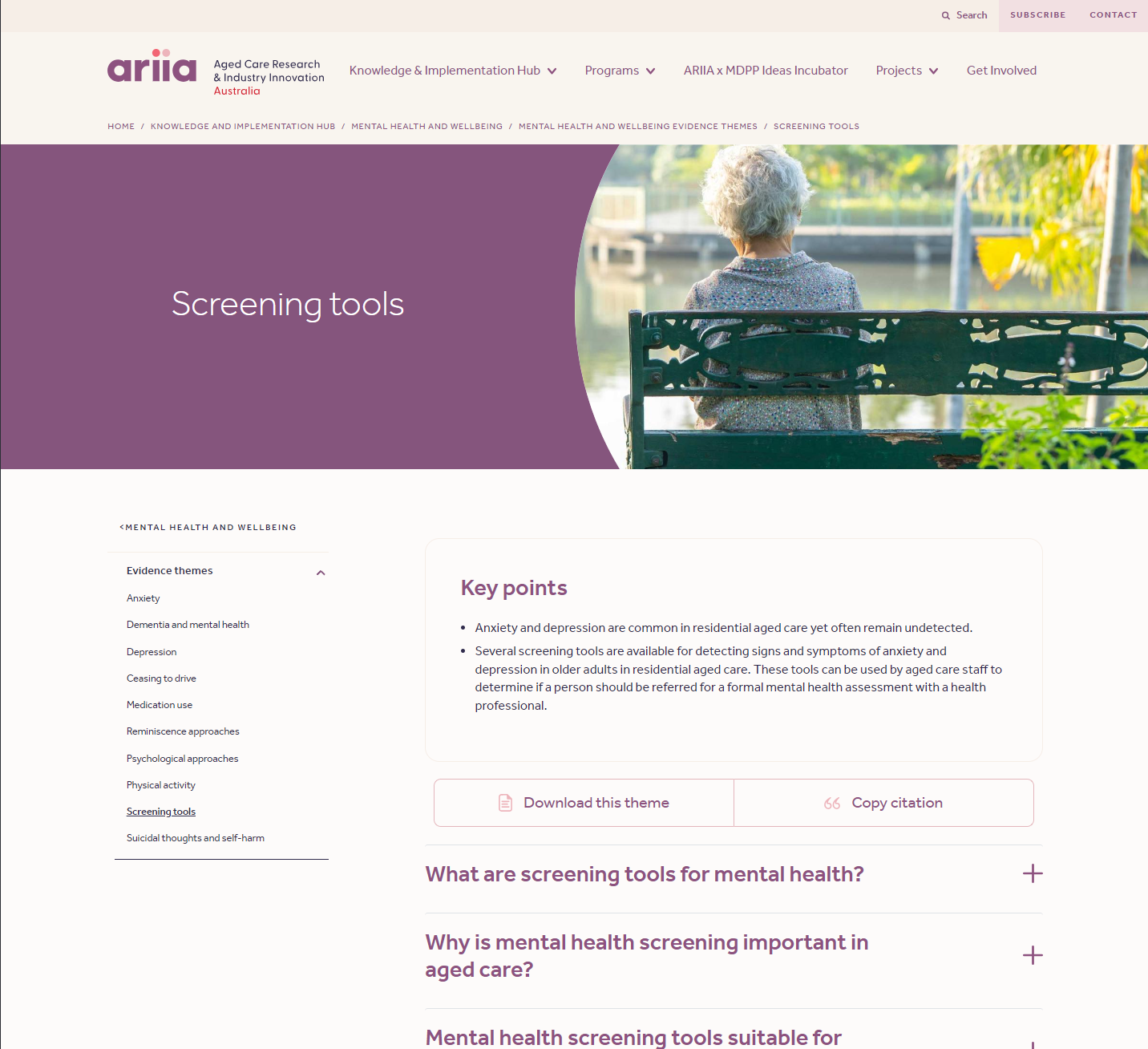 Mental health and wellbeing - Screening tools