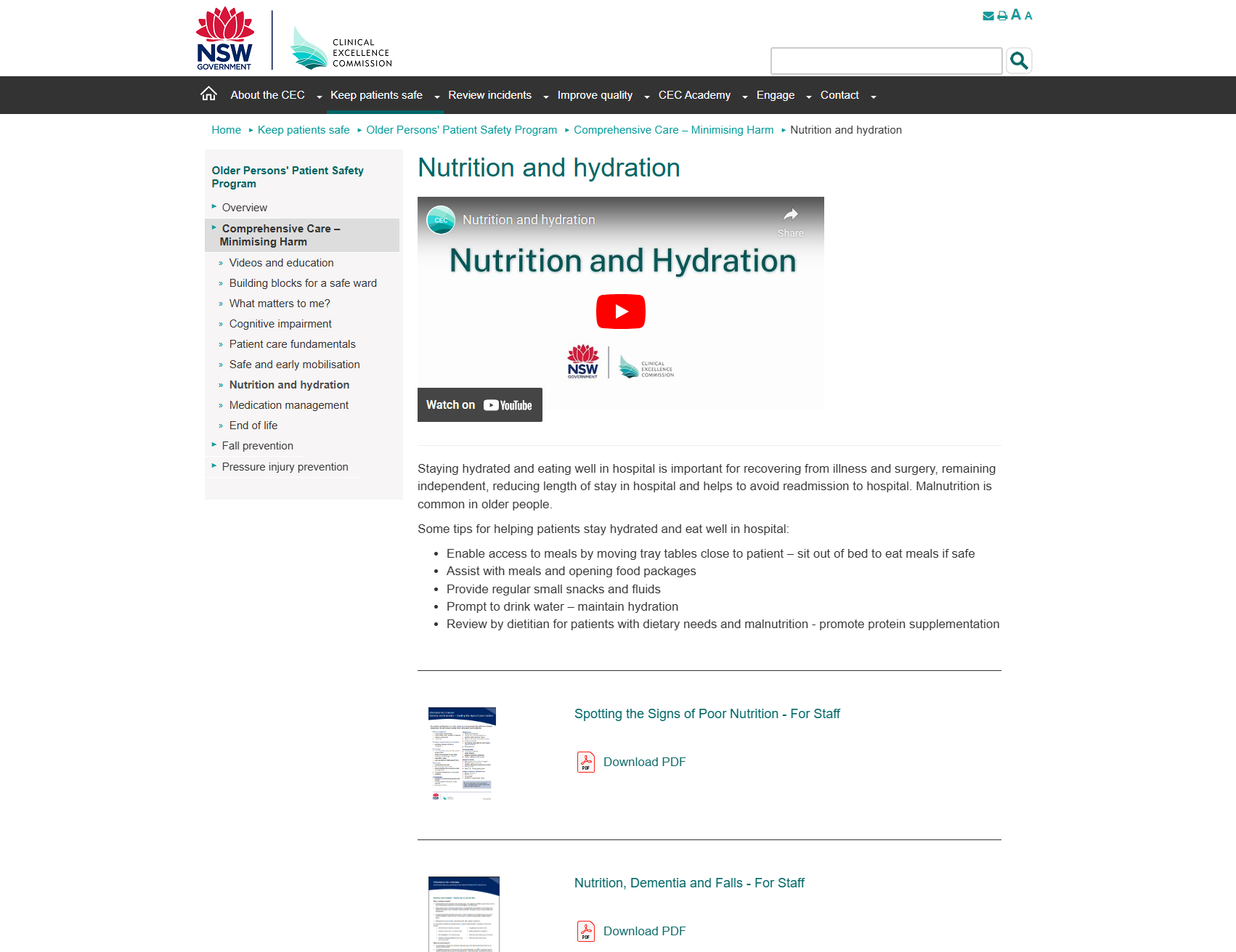 Nutrition and hydration - Eating well to prevent falls