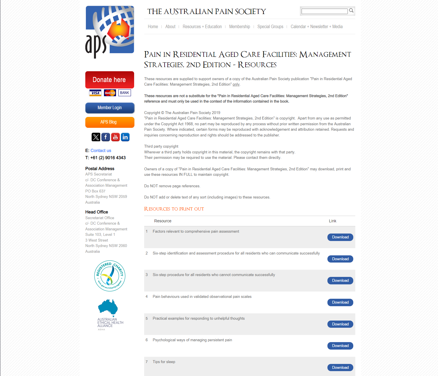 Pain in Residential Aged Care Facilities: Management Strategies - Resources