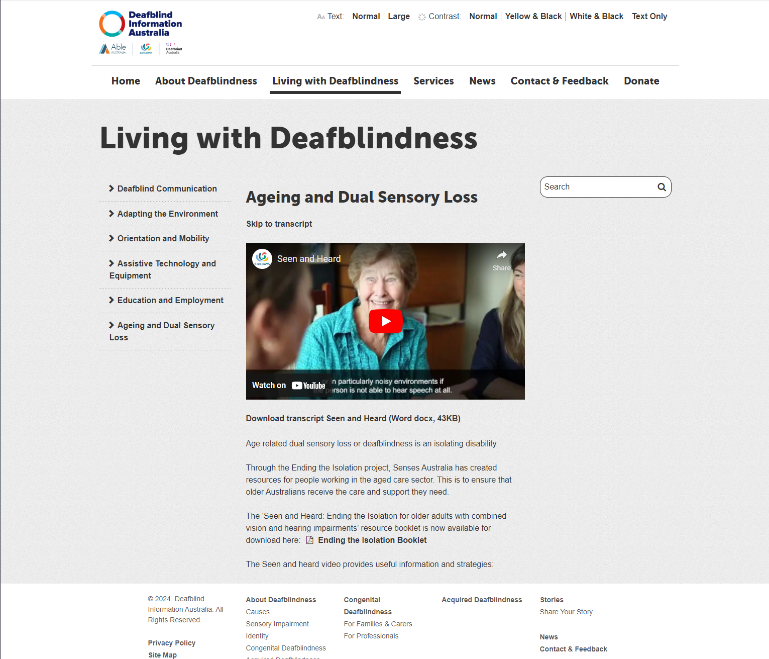 Ageing and dual sensory loss