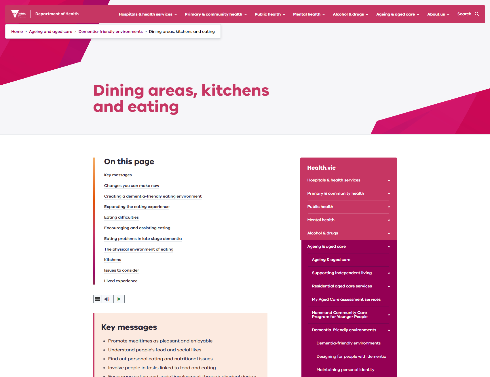 Dementia-friendly environments - Dining areas, kitchens and eating