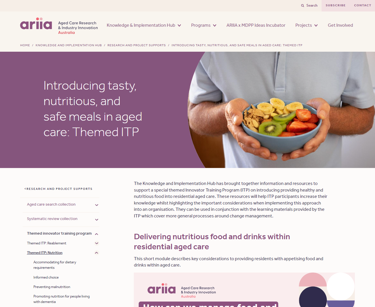 Introducing tasty, nutritious, and safe meals in aged care - Themed Innovator Training Program