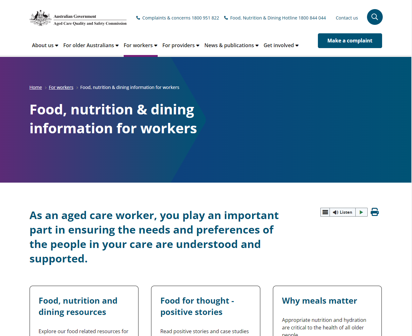Food, nutrition & dining - information for workers