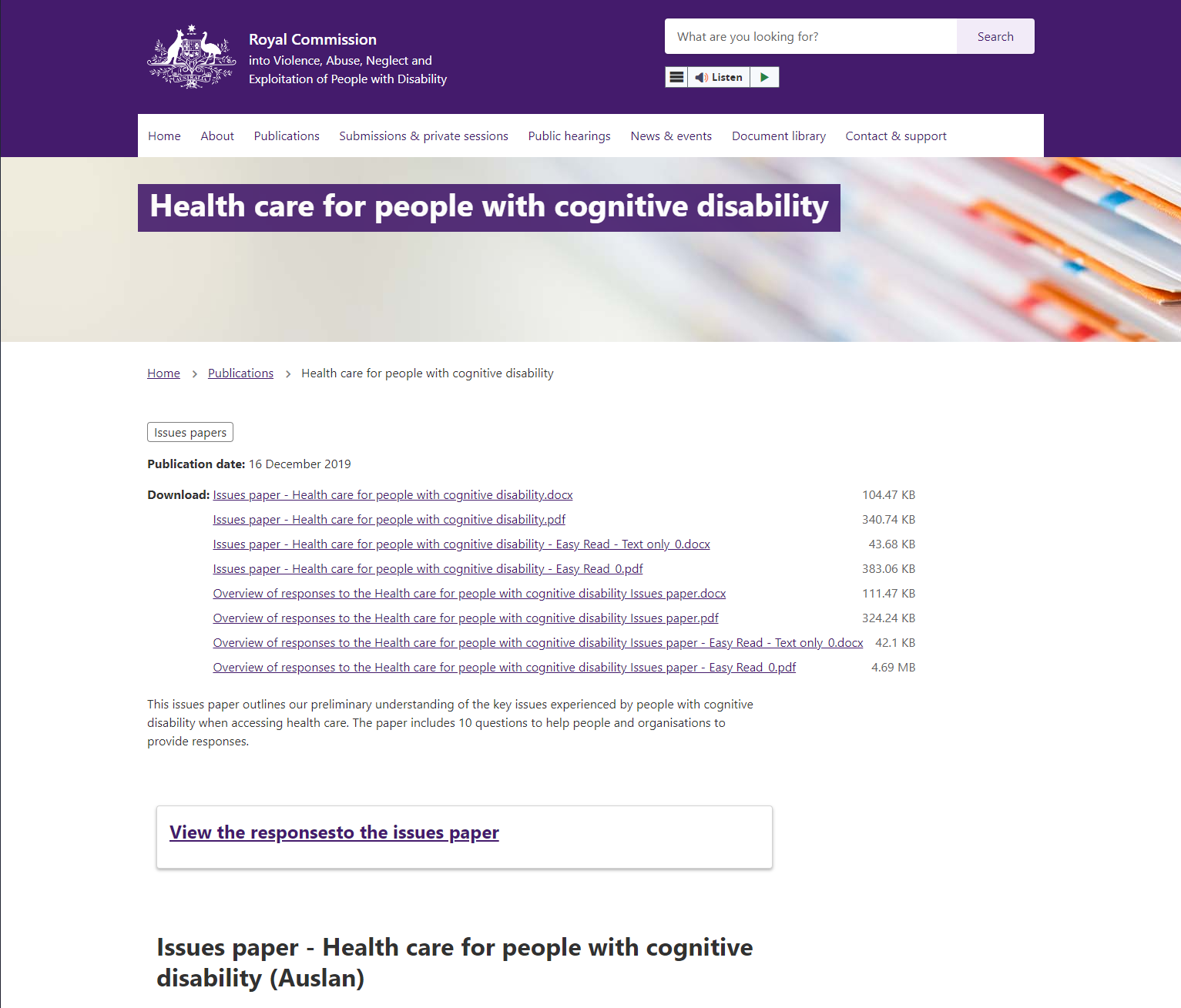 Health care for people with cognitive disability