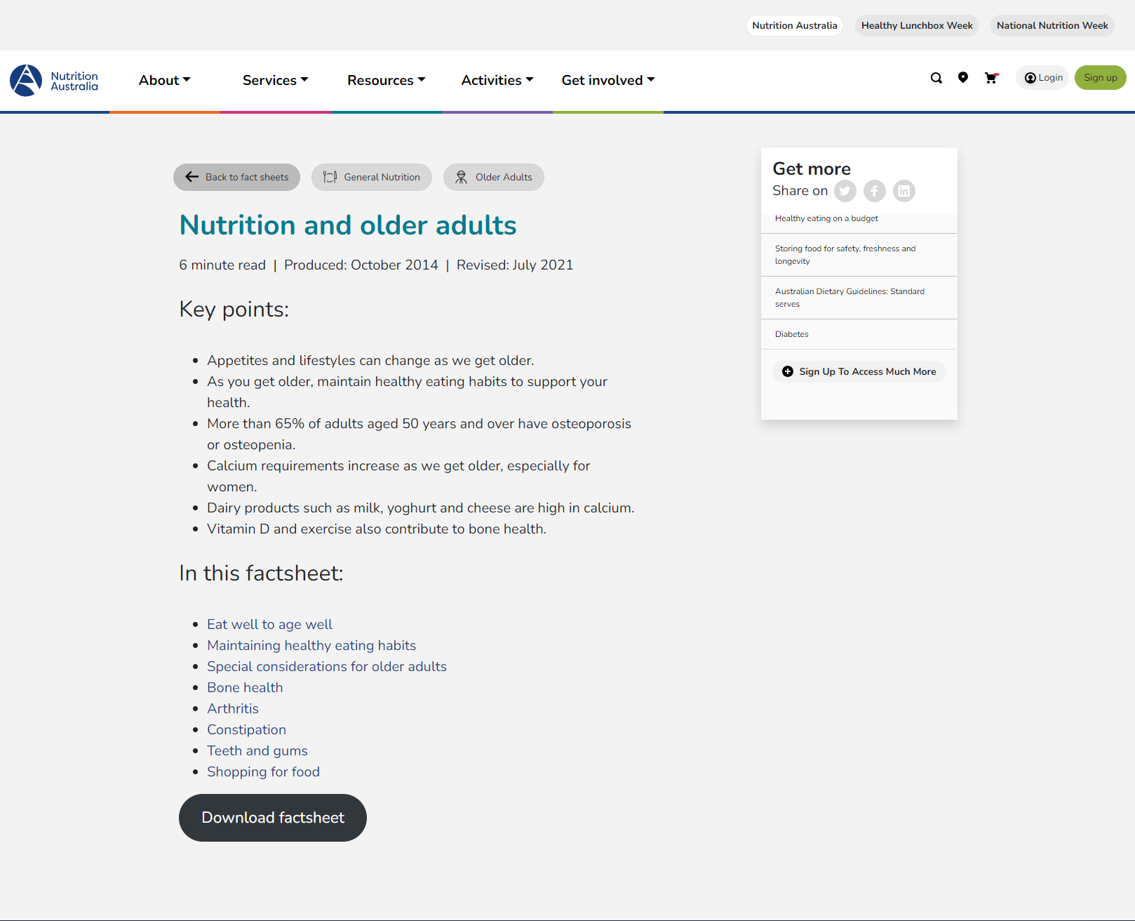 Nutrition and older adults