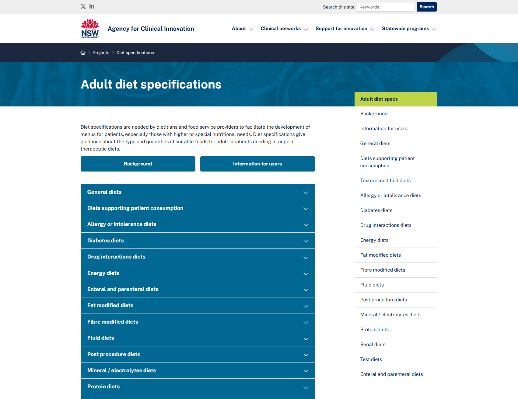 Adult diet specifications