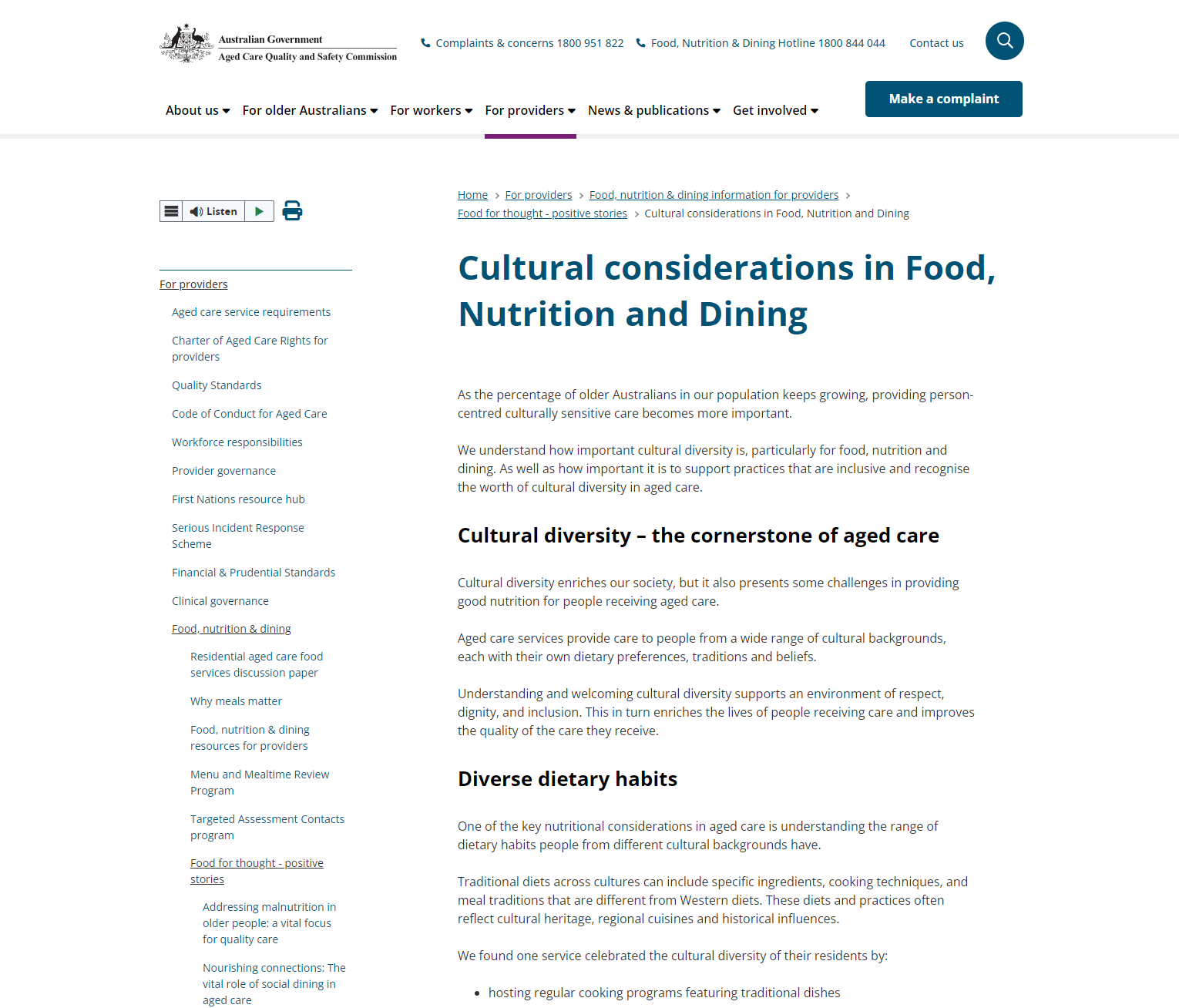 Cultural considerations in Food, Nutrition and Dining