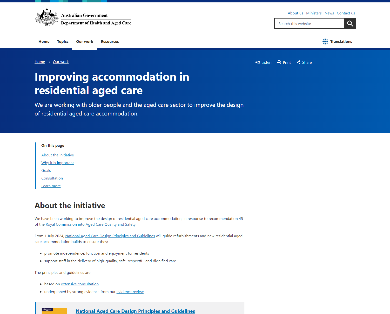 Improving accommodation in residential aged care