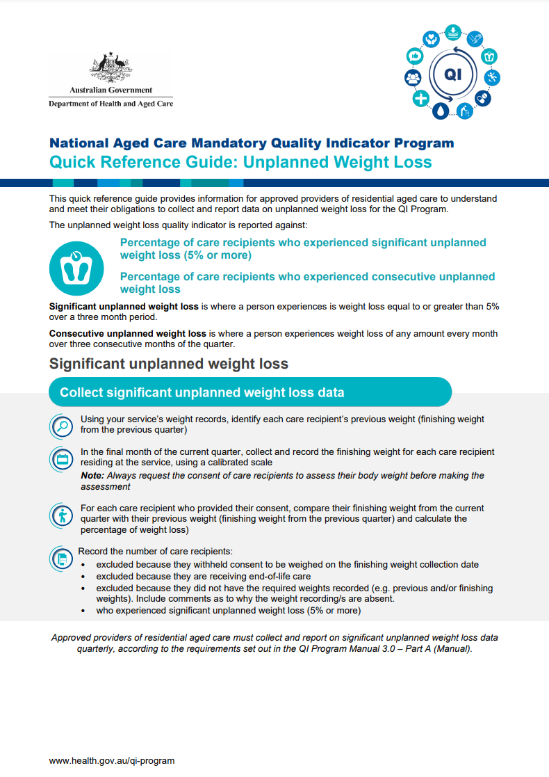 QI Program quick reference guide – Unplanned weight loss