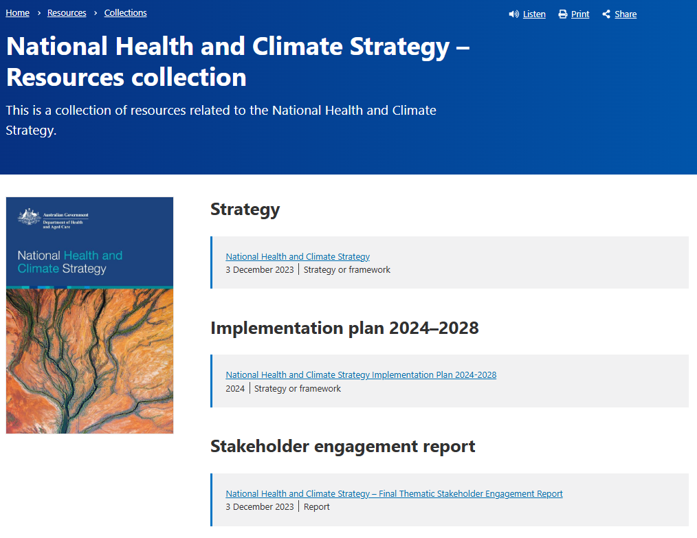 National Health and Climate Strategy – Resources collection
