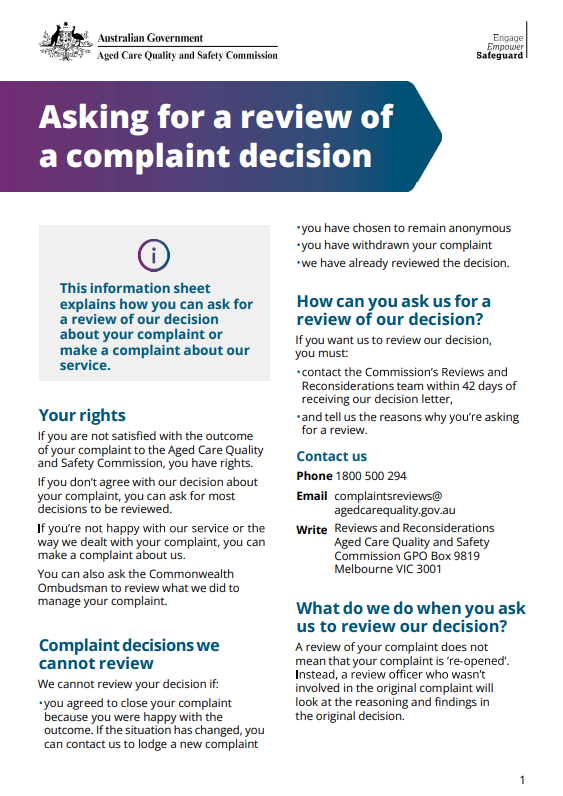 Asking for a Review of a complaint-IS