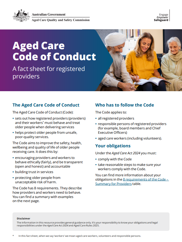 Aged Care Code of Conduct – fact sheet for registered providers image thumbnail