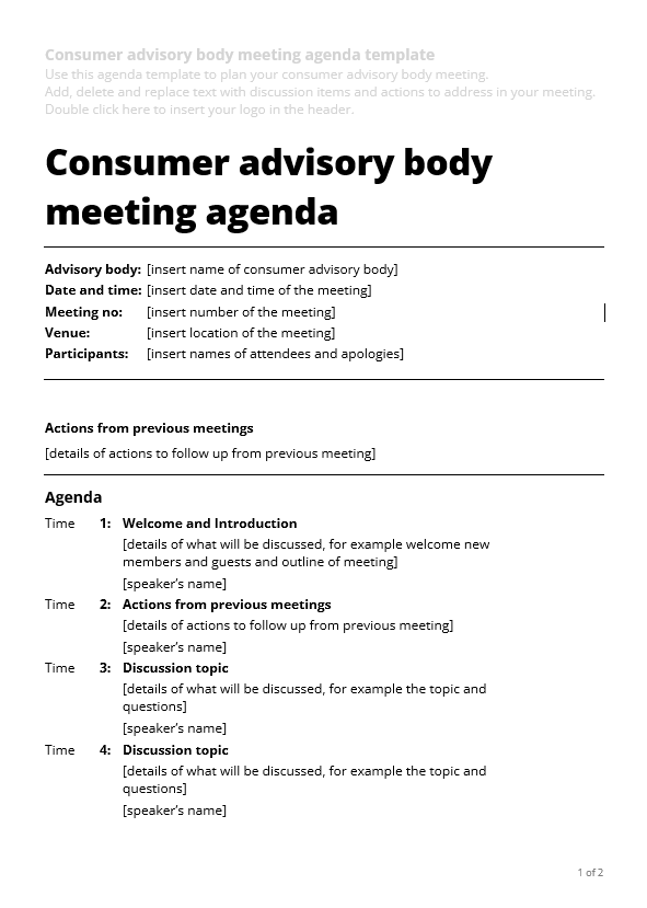 Consumer advisory body meeting agenda template thumbnail