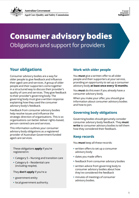 Consumer advisory body Provider fact sheet thumbnail