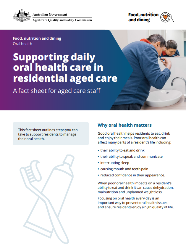 Supporting daily oral health care in residential aged care - staff fact sheet