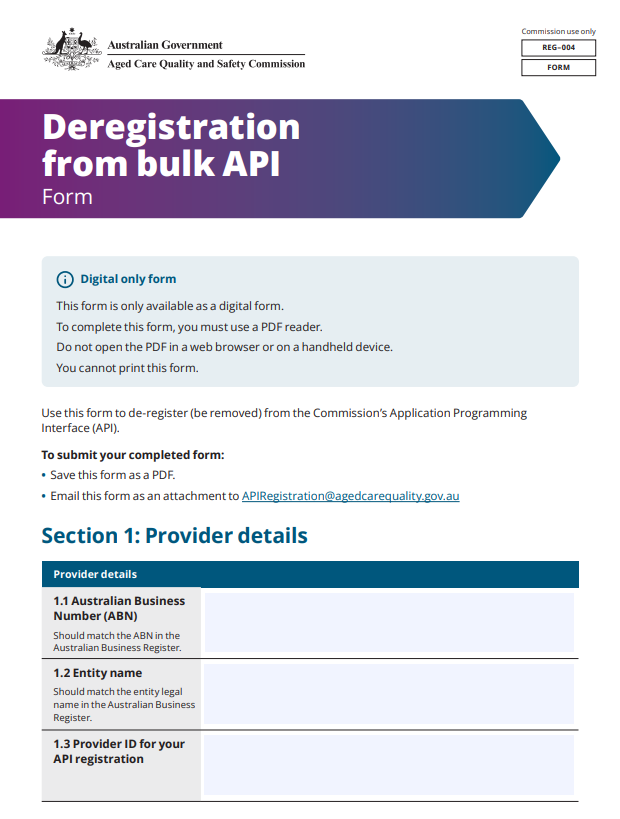 Deregistration from bulk API form image
