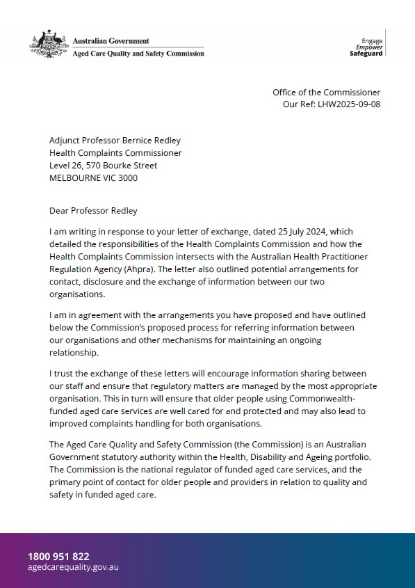 Exchange of Letters between the HCC and the ACQSC