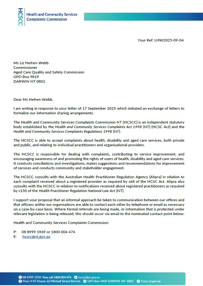 Exchange of Letters between the HCSCC and the ACQSC