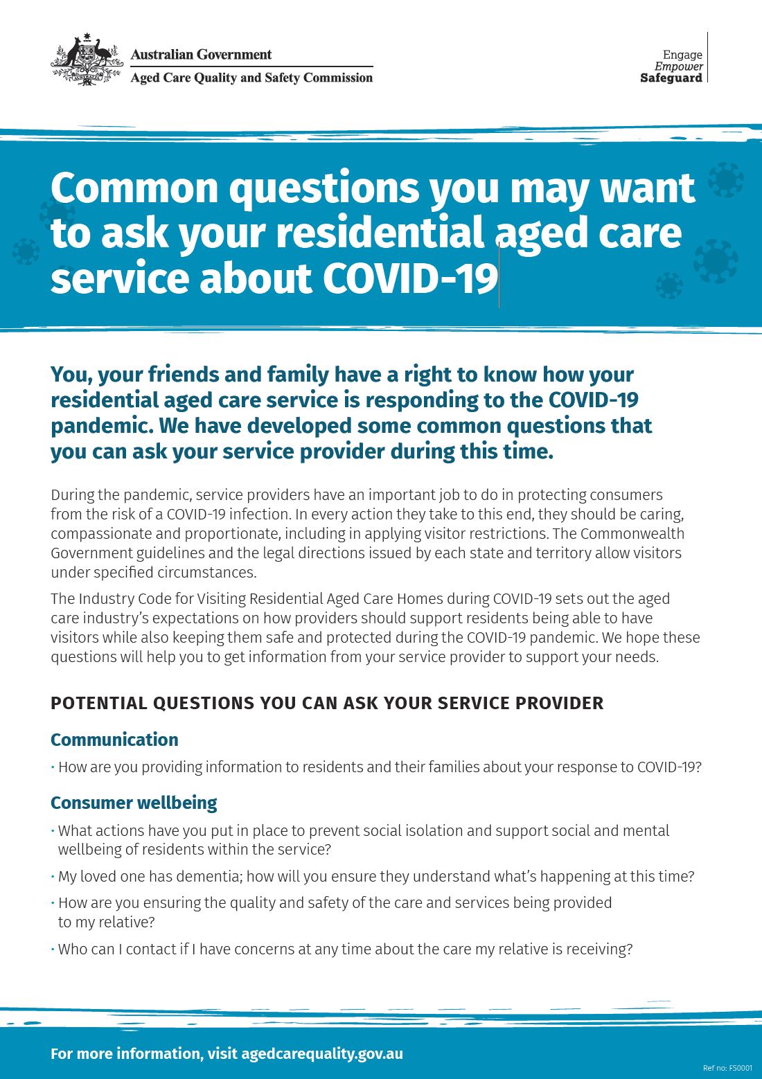 Common questions for residential aged care services fact sheet