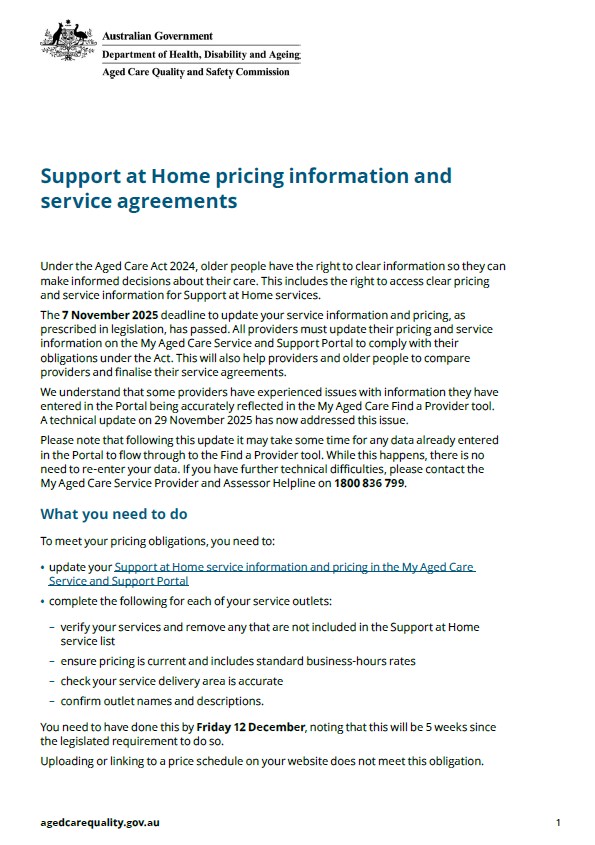 Joint letter from the ACQSC and DHDA