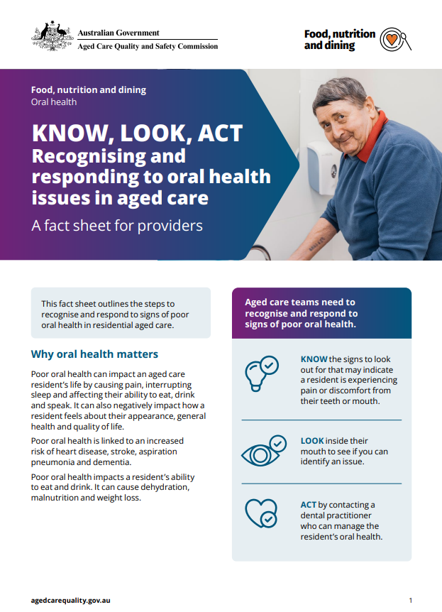 KNOW, LOOK, ACT Recognising and responding to oral health issues in aged care - image thumbnail