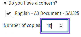 Order resources by clicking on the checkbox and selecting the number of copies