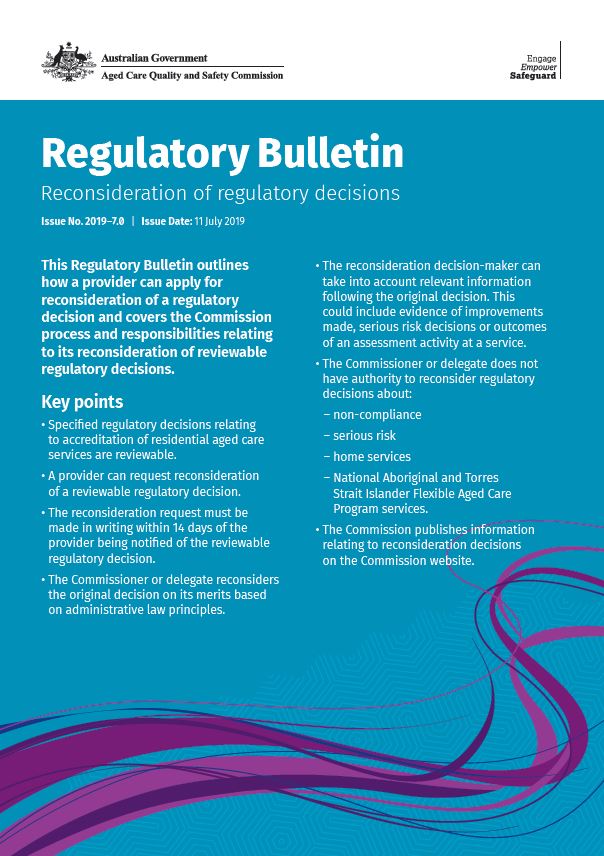 Cover image of regulatory bulletin 2019-7 reconsideration of regulatory decisions