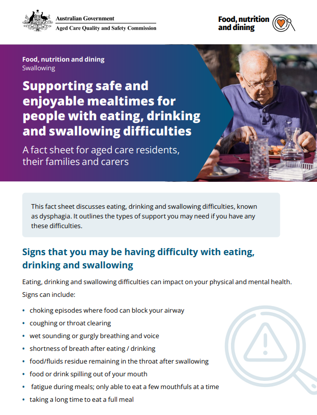 Supporting safe and  enjoyable mealtimes for  people with eating, drinking  and swallowing difficulties thumbnail image