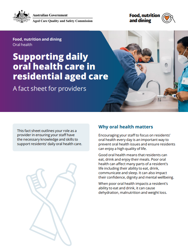 Supporting daily oral health care in residential aged care - provider fact sheet thumbnail image