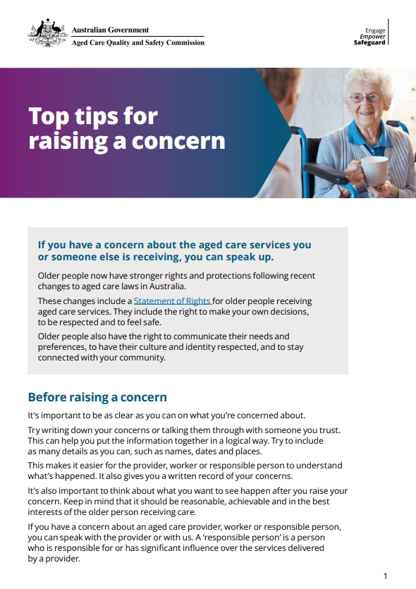 Top tips for raising a concern - factsheet thumbnail image