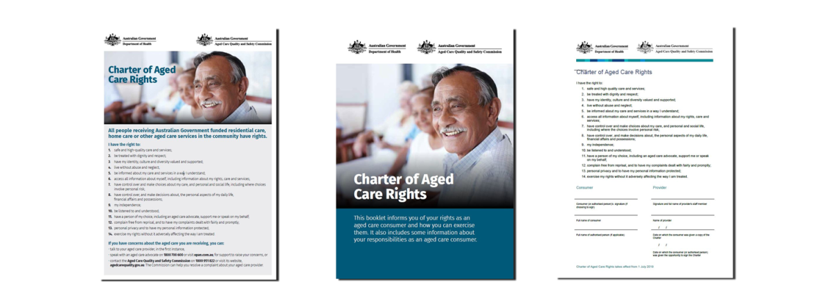 Cover images of Charter of Aged Care Rights resources
