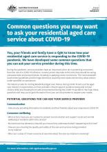 Common questions for residential aged care services fact sheet